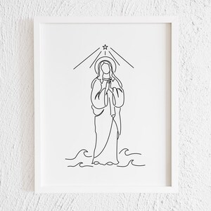 Stella Maris Doodle Print. Printable Minimalist Star of the Sea Drawing Interior Home Decor. Our Lady Virgin Mary Illustration Wall Line Art