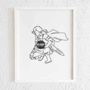 Link Character Line Art Print. The Legend of Zelda Drawing Nursery Decor. Printable Minimalist Modern Videogame Illustration Cartoon. Sketch