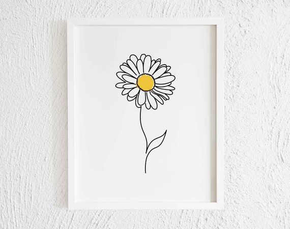 Daisy Flower Doodle Print. Minimalist Wild Flower Wall Line Art. Modern  Perennial Plant Drawing Decor. Illustration Sketch Decor Nursery 