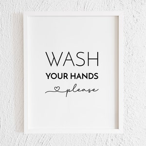 Wash Your Hands Please Print. Modern Bathroom Wall Decor. Printable Clean Your Hands Sign. Scandinavian Style. Minimalist Washroom Poster