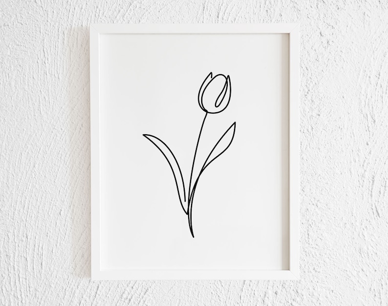 Tulip One Line Art Doodle Black and White Flower Modern Tulip Print Minimalist Flower Wall Art Abstract Plant Drawing Decor
