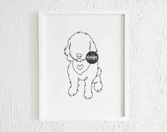 Labradoodle With Bandana Drawing Printable Modern