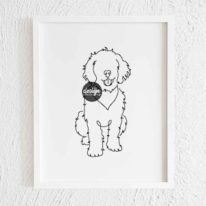 Poodle Smiling Line Art Print. Printable Modern Golden Doodle Mix Doodle Drawing Wall Decor. Minimalist Dog Pet Illustration. Sketch
