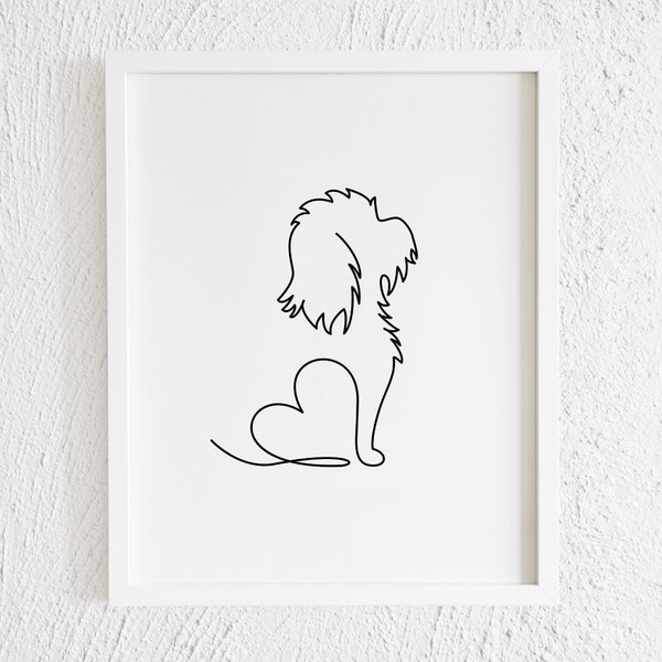 Shih Tzu with Heart Line Art Print. Printable Dog Profile Doodle Drawing with a Heart Wall Decor. Minimalist Puppy Illustration Sketch