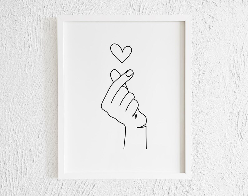 Stampa del disegno del segno della mano d'amore. Decorazione da parete stampabile con gesto della mano d'amore minimalista stampabile. Parete della galleria moderna. Arte della linea a mano. Stile Boho immagine 1