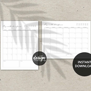 Planificador mensual horizontal y vertical imprimible sin fecha. Calendario minimalista moderno en tamaño carta. Mi mes de un vistazo Fechas del planificador para mamás