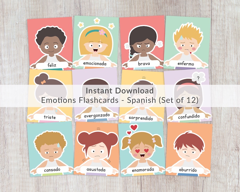 Emotions Flashcards in Spanish. Printable Learn Identify - Etsy Australia