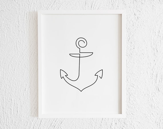 Anchor One Line Drawing Print. Printable Minimalist Iron Anchor Ship Doodle  Wall Decor. Modern Boat Gallery Wall Art. Instant Download