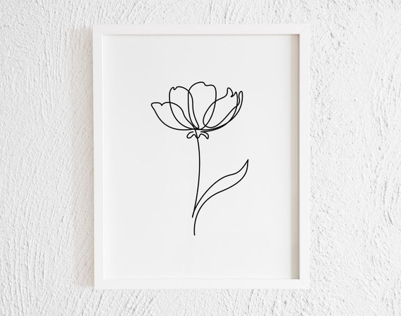 Flower Doodle Print. Minimalist Flower Wall Line Art. Abstract | Etsy