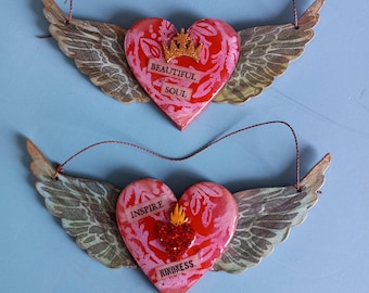 Sacred Heart Mixed Media Wall Decor / Affirmation Gift / Mental Health Gift / Friend Gift / Positive Affirmation / Mixed Media Art