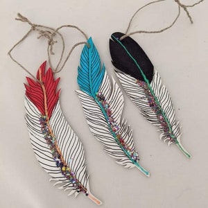Hand Painted Feather Ornament / Christmas Art / Holiday Gift / Christmas Gift / OOAK Ornament / Holiday Gift