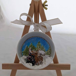 Winter Holiday Teacup Mixed Media Handmade Ornament / Christmas Ornament Scene / Holiday Ornament Gift