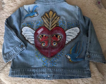 Hand Painted Denim Jacket / Painted Jacket / Art Jacket / Upcycled Art Clothing / Boho Hippie Art Clothing