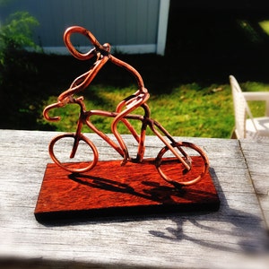 Copper Art Figurine cyclist / bicycle