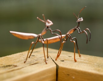 Copper Art Figurine set of praying mantis