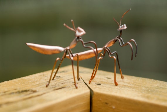 Copper Art Figurine set of praying mantis