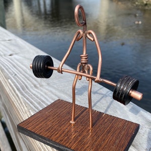 Copper Art Figurine of a weight lifter dead lift