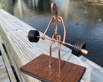 Copper Art Figurine of a weight lifter dead lift