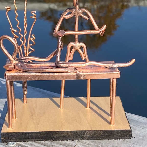 Copper Art Figurine of a physical therapist or chiropractor/ massage therapist