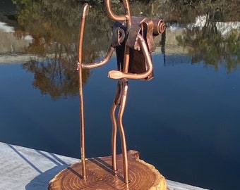 Copper Art Figurine of a hiker/ back packer