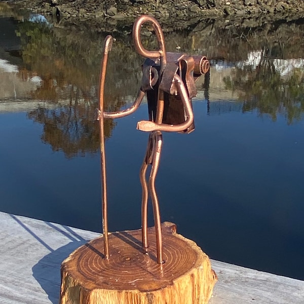 Copper Art Figurine of a hiker/ back packer