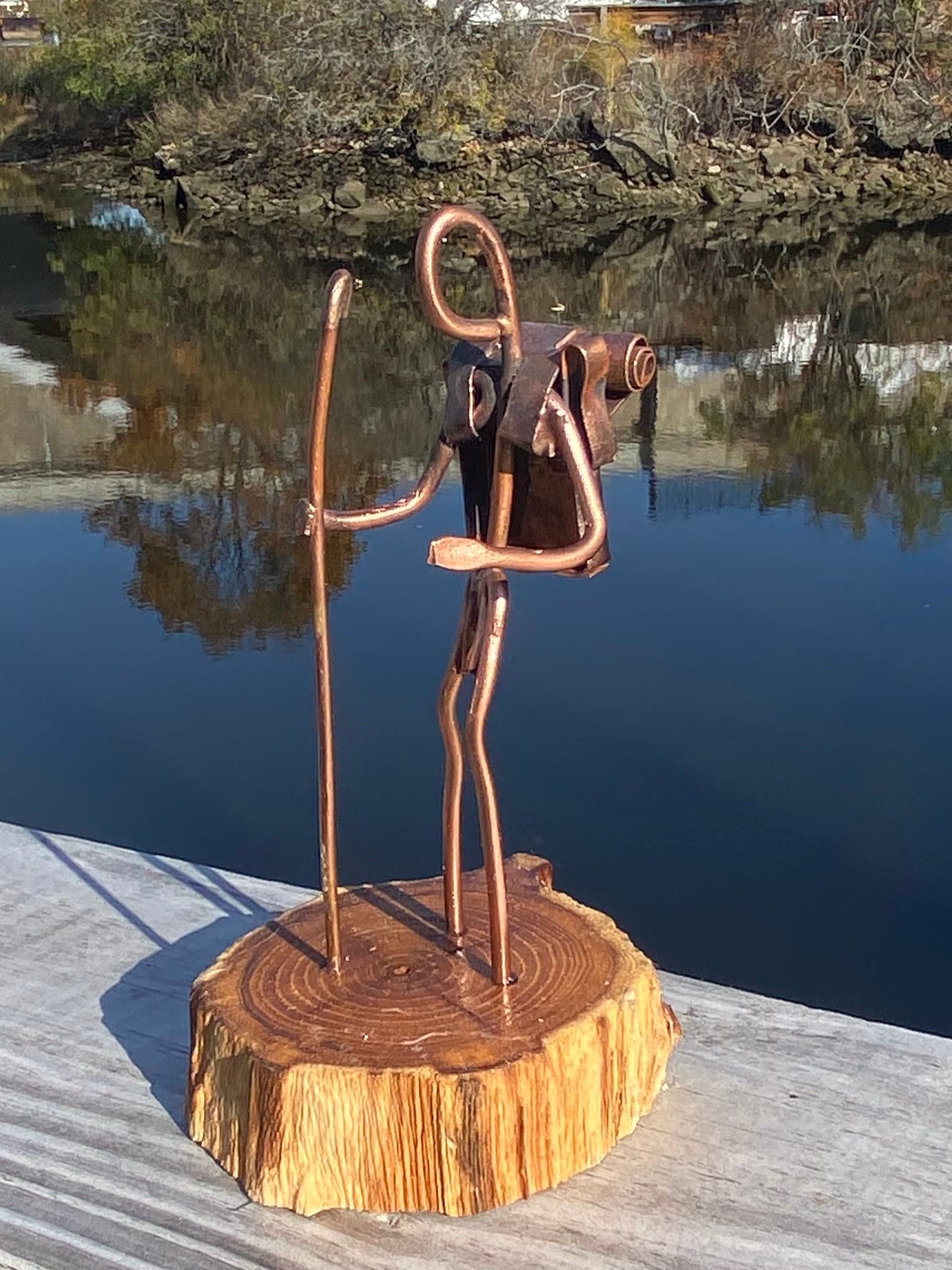 Copper Art Figurine of a hiker/ back packer