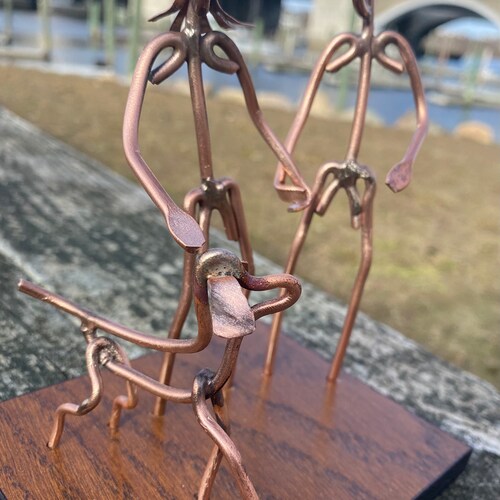Copper Art Figurine of a Couple With Dog Etsy