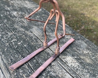 Copper Art Figurine of a Skier