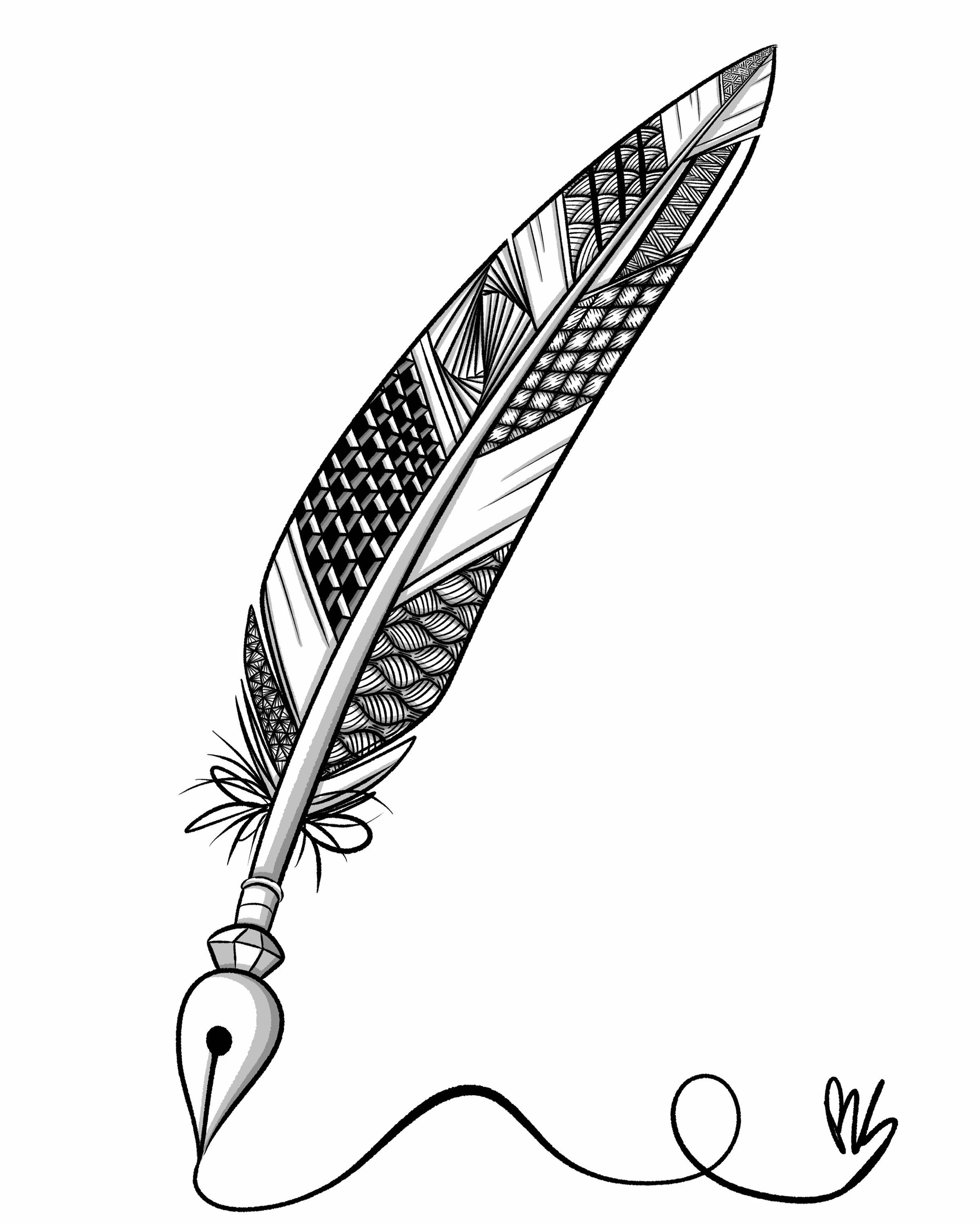 Black and white illustration of quill pen For sale as Framed Prints,  Photos, Wall Art and Photo Gifts