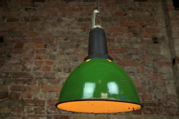 Green enamel pendant light