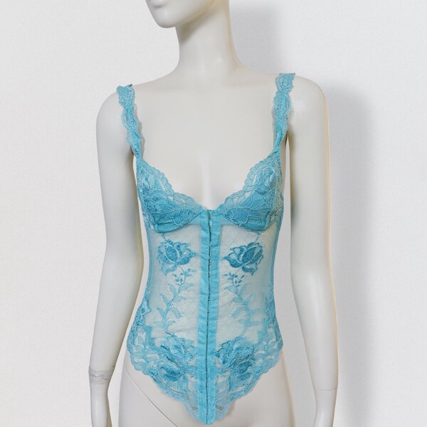 LA PERLA turquoise lace bustier vintage 2000 Y2K