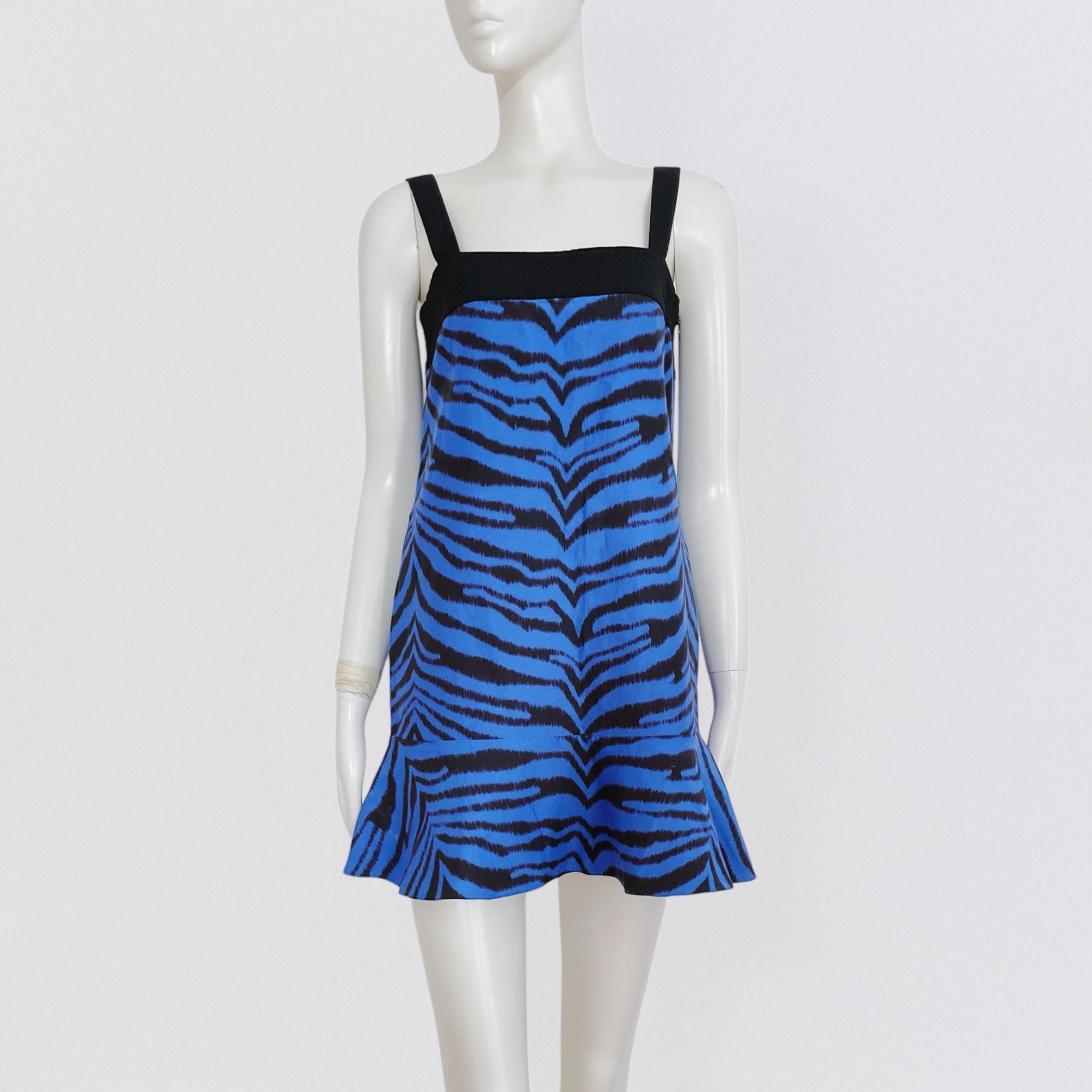 EMANUEL UNGARO – Resort 2015 Blue Zebra-print Ruffled Mini Dress