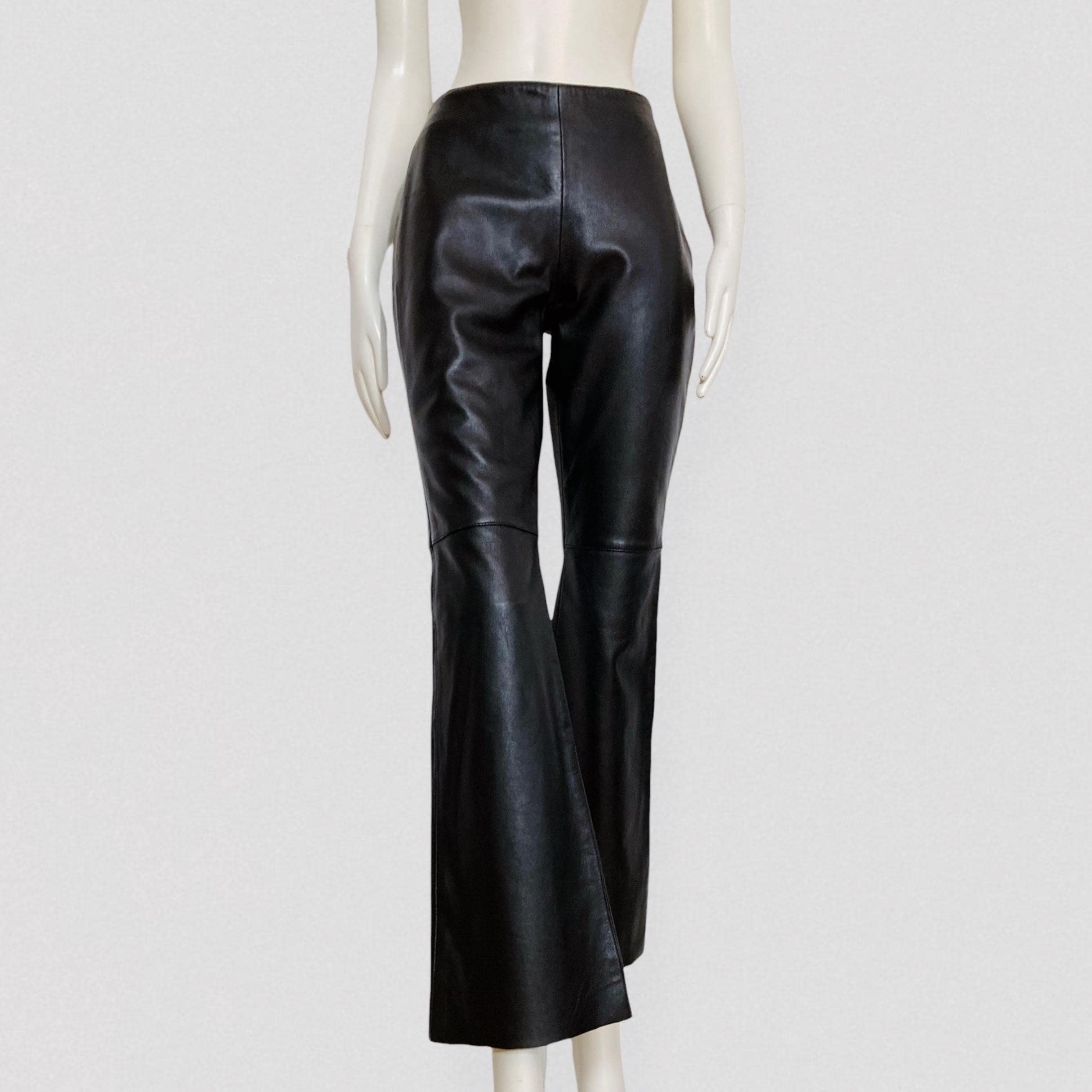 パンツ Rare Dark Black Leather Flare Pants 00s Vintage 90s Black Leather Flared Pants - Etsy