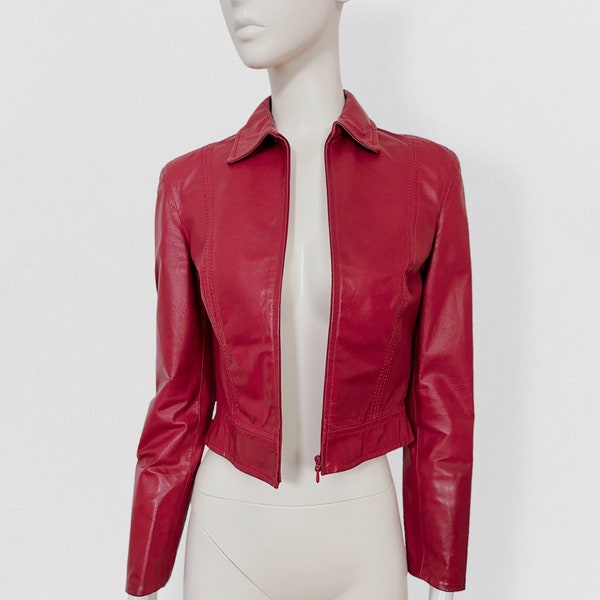 GFF GIANFRANCO FERRE cherry red leather jacket vintage 90s