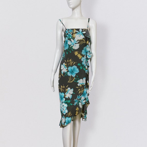 GEORGES RECH Mid length Silk Dress With Floral Print and Ruffle Vintage 90s Etsy UK