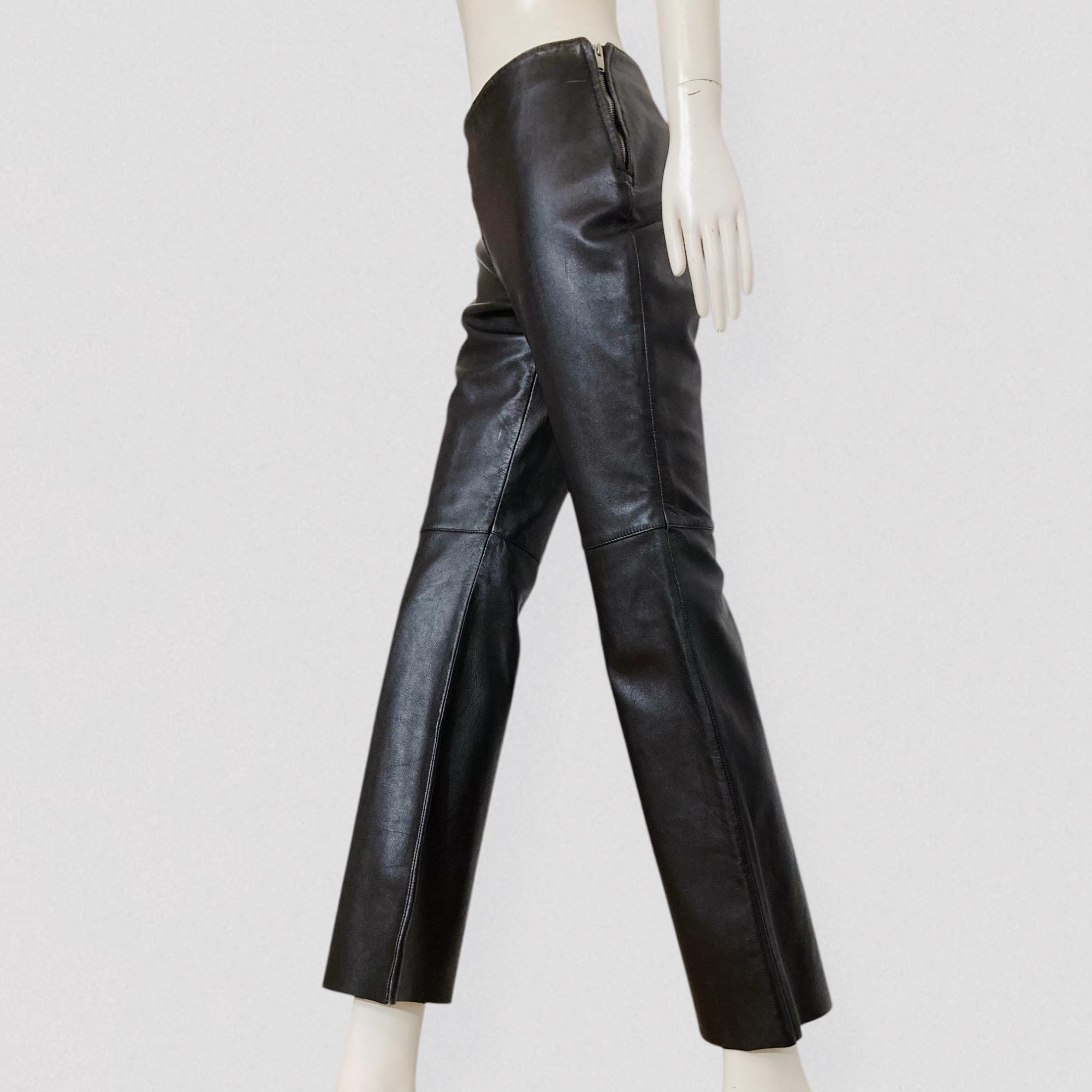 Vintage 90s Black Leather Flared Pants - Etsy