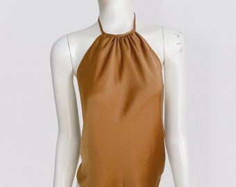 ARMANI COLLECTION – Bronze satin silk halter scarf top