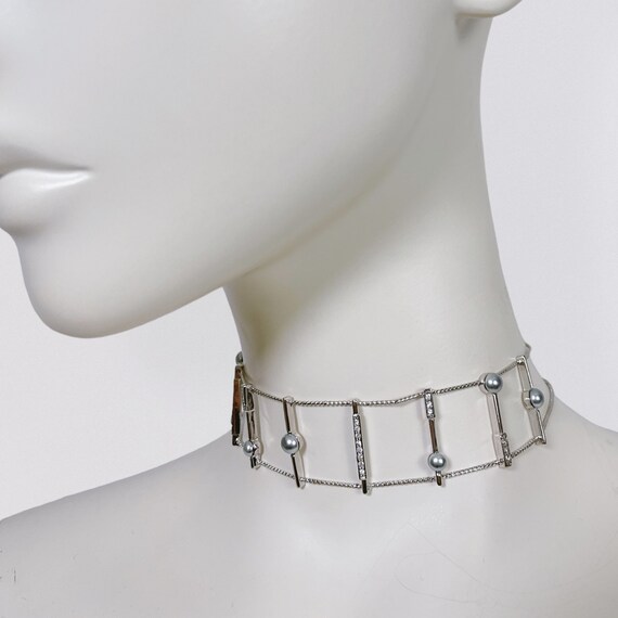 NINA RICCI – silver metal choker neckkace with gr… - image 2