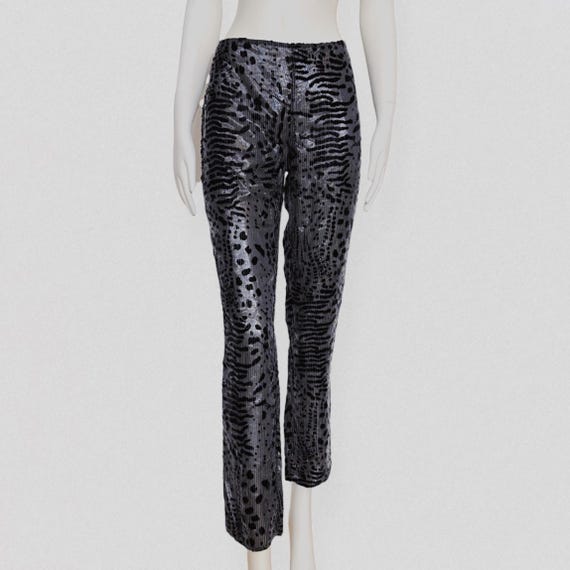 Krizia, KRIZIA – Metallic grey & black leopard silk and velvet pants
