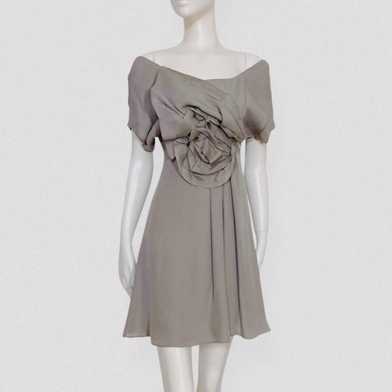 Emporio Armani, EMPORIO ARMANI - F/W 2010 runway taupe silk babydoll dress with giant draped flower