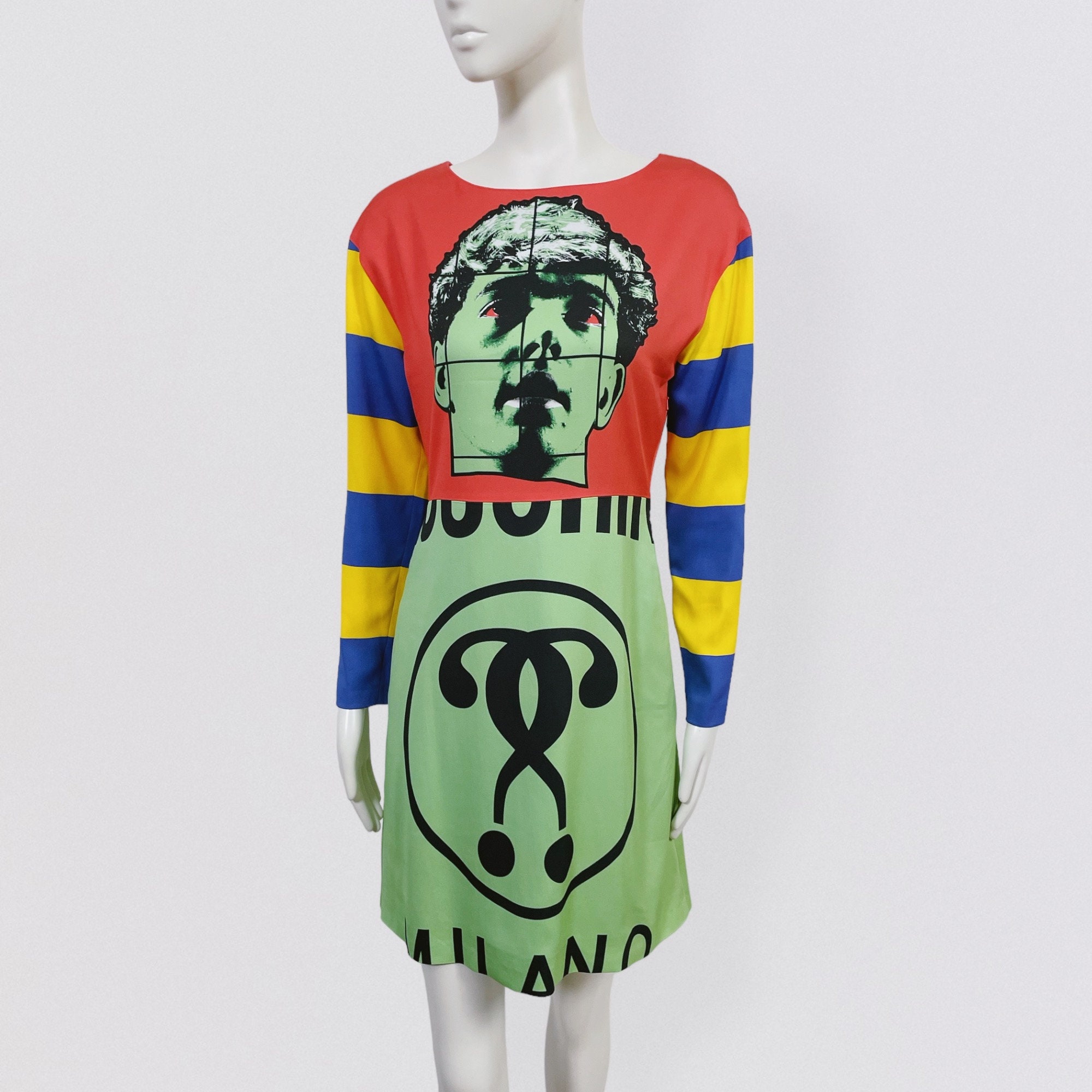 【送料&関税込】Moschino Couture Printed Cotton Mini Dress MOSCHINO COUTURE A-line Printed Mini Dress With Long Striped