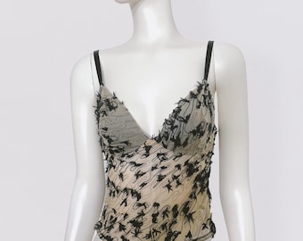 MARIELLA BURANI – Beige bustier top with abstract black embroidery