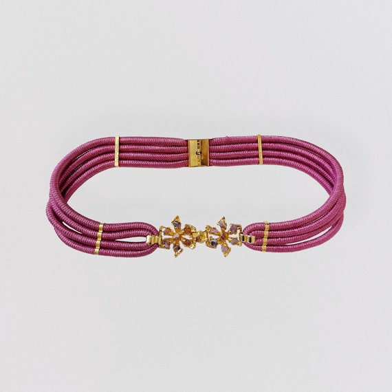 Pink Cord Belt With Gold Metal Flower Clasp Set With Purple  display picture 1