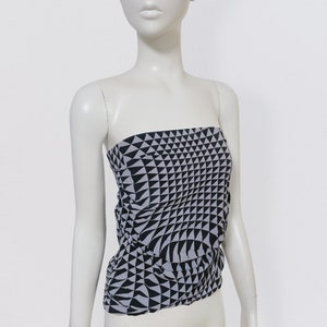 DOLCE & GABANNA H/W 2003 drapiertes Bustier-Top aus Seide mit grauem und schwarzem geometrischem Aufdruck