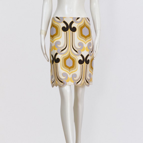 MIU MIU – S/S 2005 silk satin midi skirt with geo… - image 3