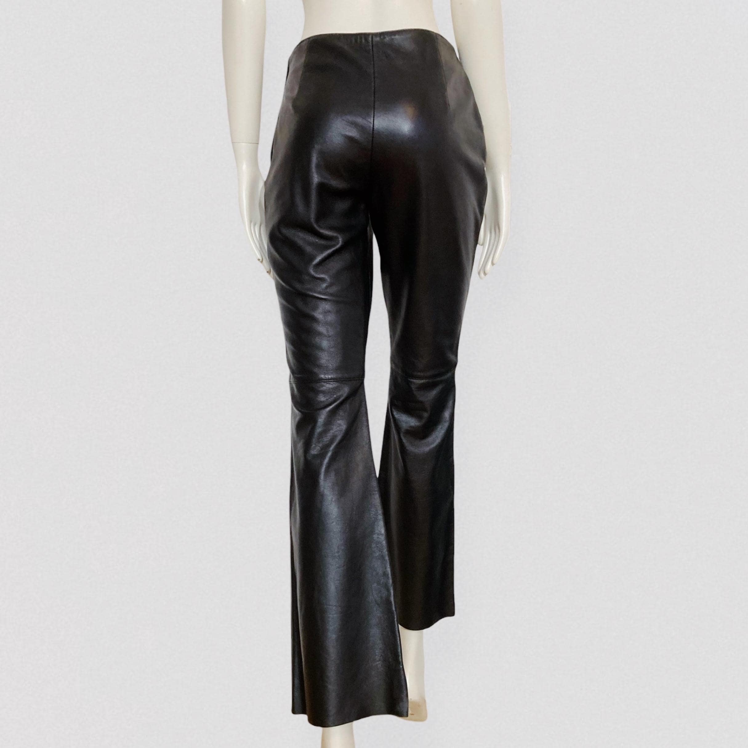 パンツ Rare Dark Black Leather Flare Pants 00s Vintage 90s Black Leather Flared Pants - Etsy