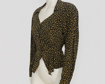 MARIELLA BURANI – Black silk peplum shirt with brown star print