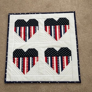 Patriotic Quilted Heart Table Topper