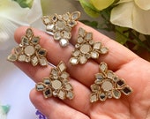 5 Zari Floral Applique, Antique Gold, Rhinestone Mirror Appliques ,Sewing Crafting, Beaded Appliques, Headband LM-vik-05 ab r1 7A