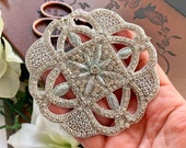 1 Zari Floral Applique, Silver, Rhinestone Mirror Appliques ,Sewing Crafting, Beaded Appliques, Headband LM-vik-18S 175R1 7A